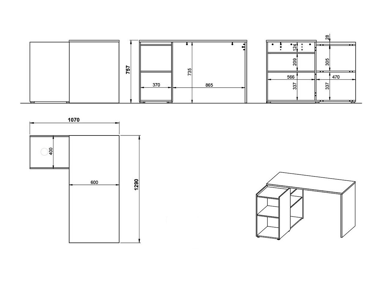 Mesa de ordenador esquinera Sacramento 374