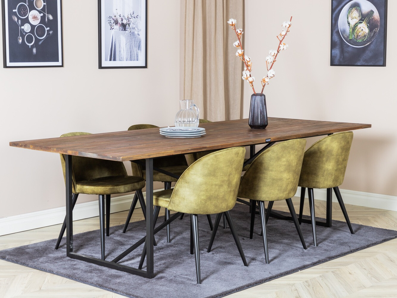 Conjunto de mesas y sillas para comedor Dallas 1598 (Verde polvoriento)