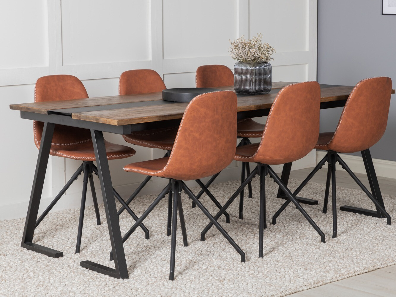 Conjunto de mesas y sillas para comedor Dallas 1938 (Negro + Marrón)