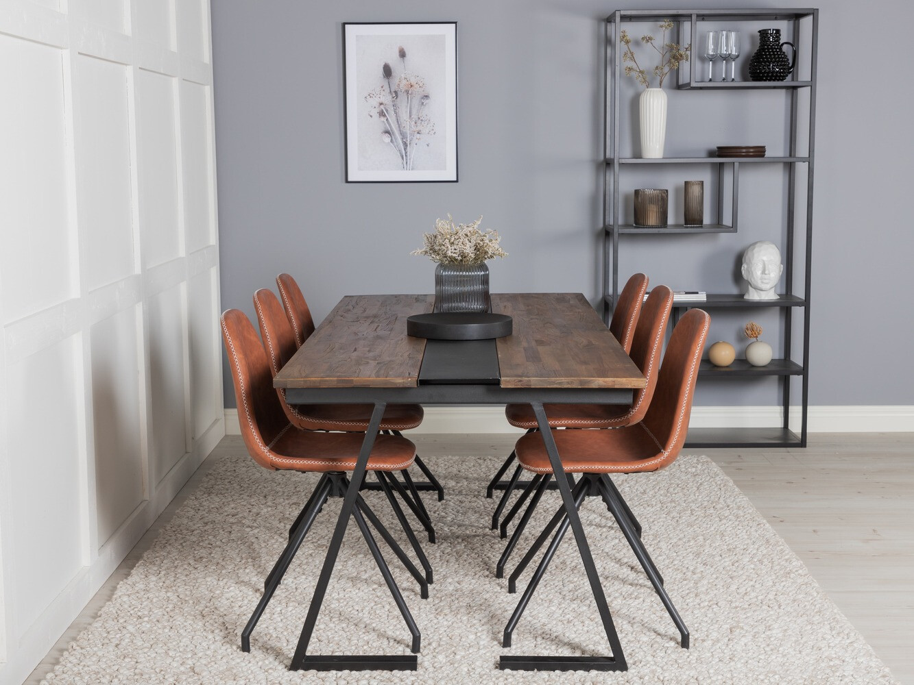 Conjunto de mesas y sillas para comedor Dallas 1938 (Negro + Marrón)