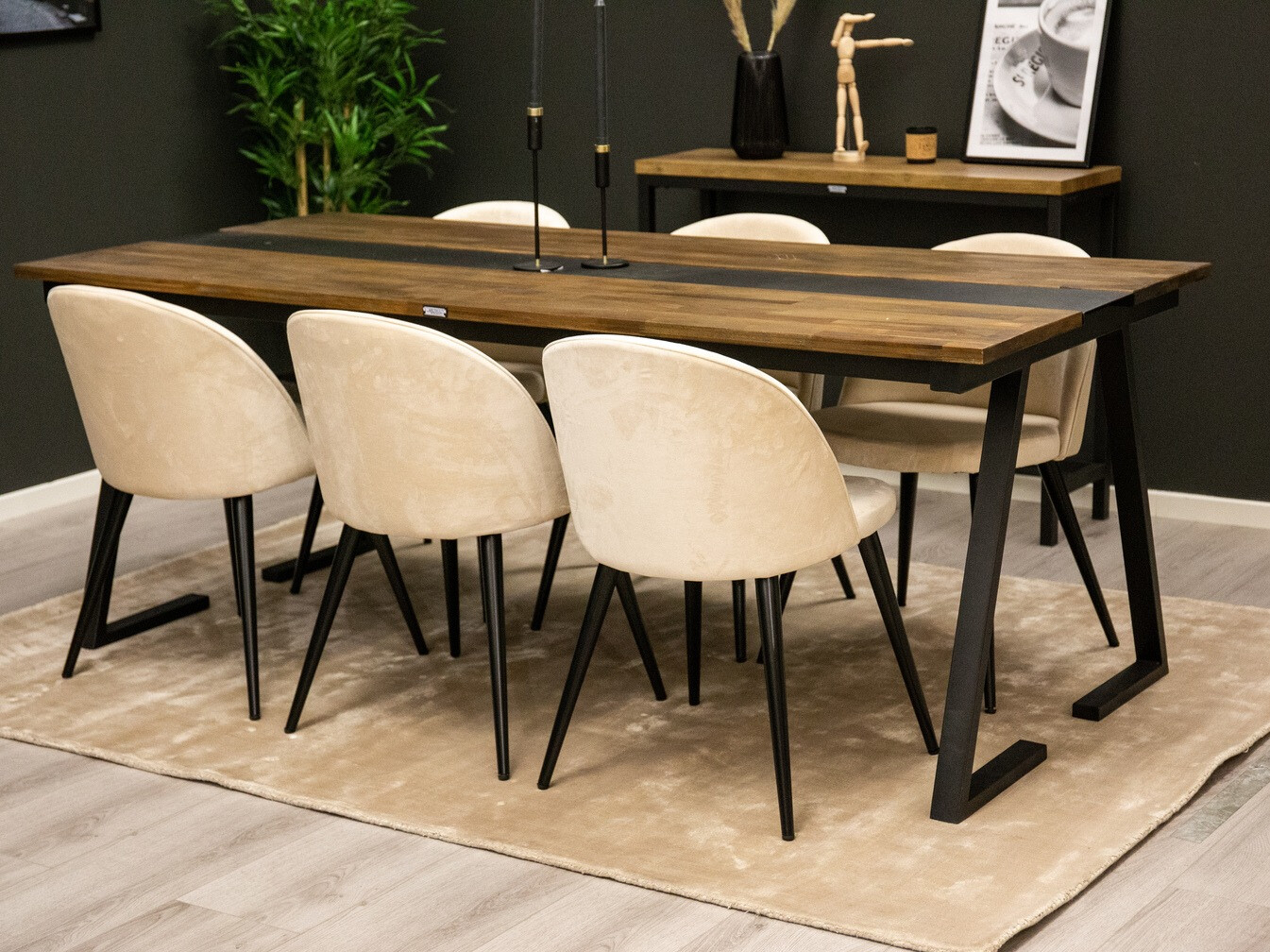 Conjunto de mesas y sillas para comedor Dallas 1944 (Crema + Negro)