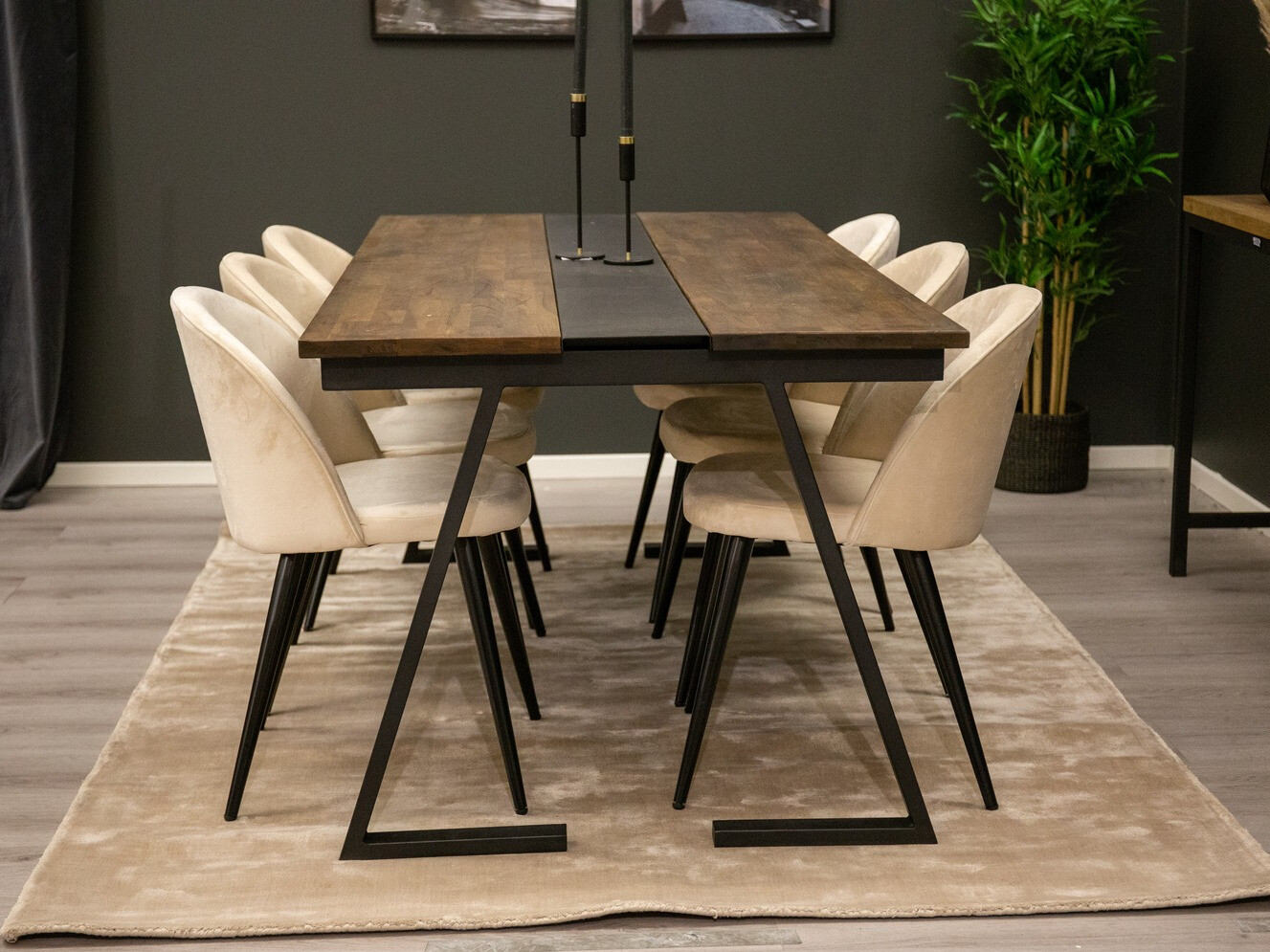 Conjunto de mesas y sillas para comedor Dallas 1944 (Crema + Negro)