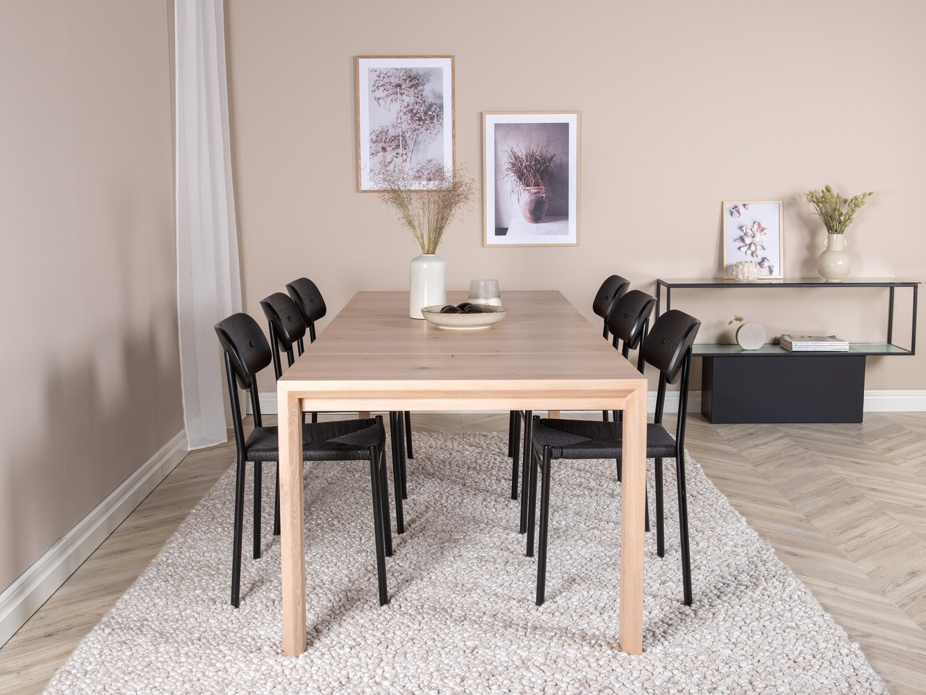 Conjunto de comedor Dallas 2021 (Negro + Luminoso madera)