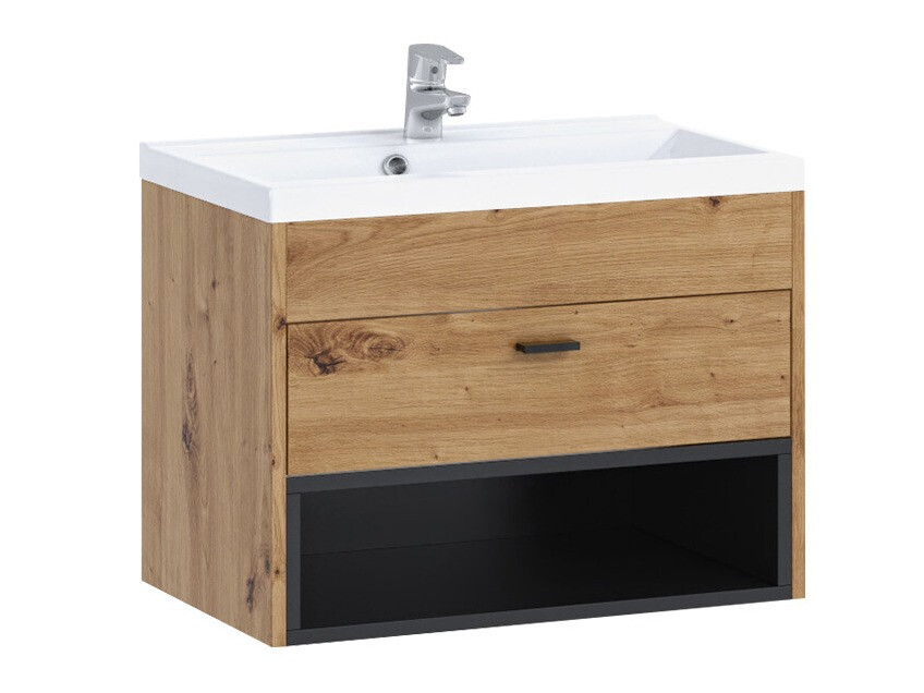 Armario de baño colgante para lavabo Velum (Roble Artisan + Negro)