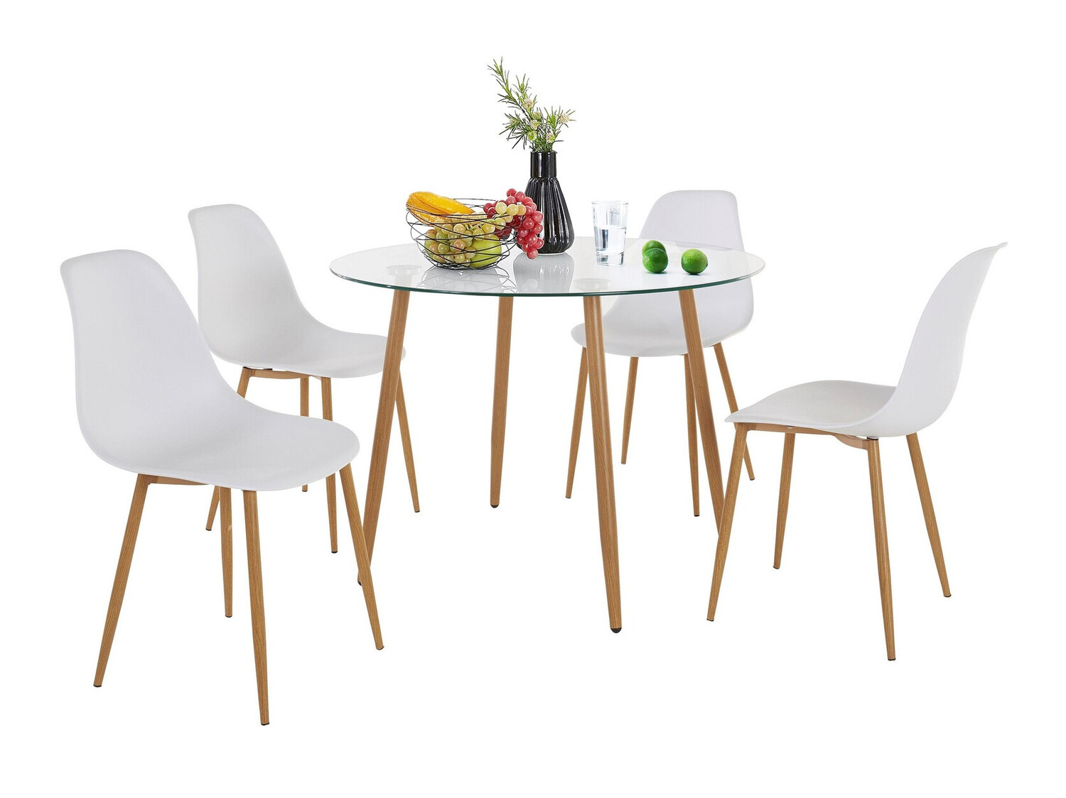 Conjunto de mesas y sillas para comedor Denton 1138 (Blanco + Roble)