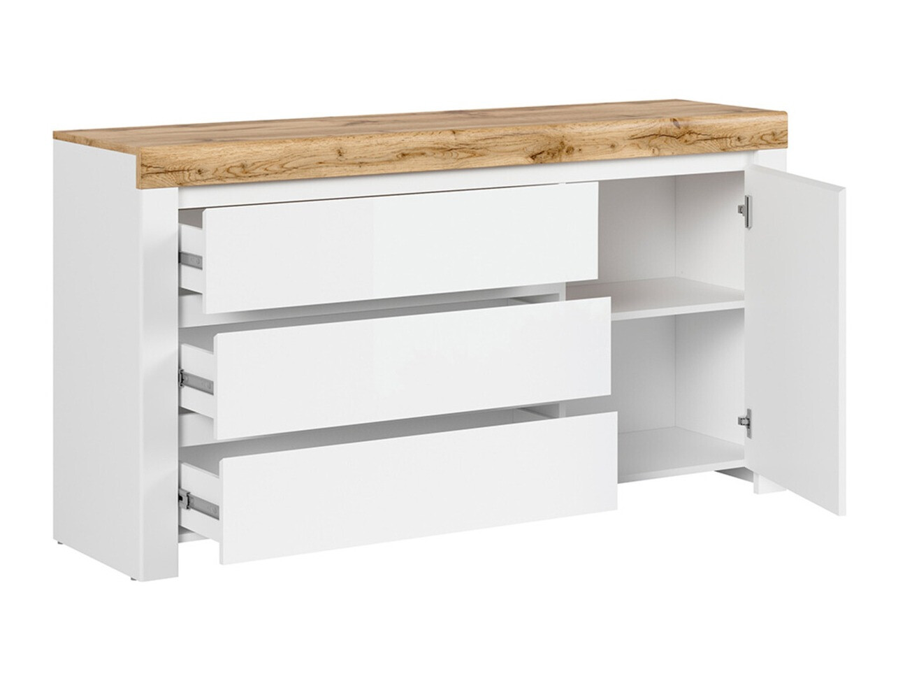 Cómoda Sonsoru 100 (Blanco + Blanco brillante + Roble wotan)