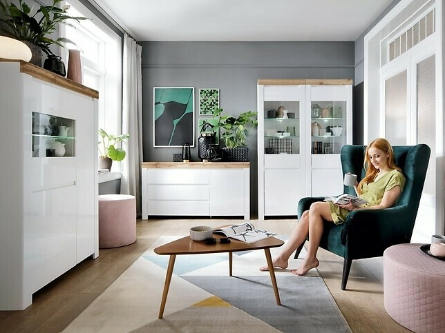 Cómoda Sonsoru 100 (Blanco + Blanco brillante + Roble wotan)