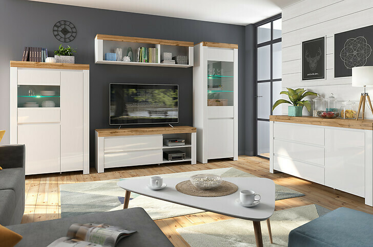 Cómoda Sonsoru 100 (Blanco + Blanco brillante + Roble wotan)