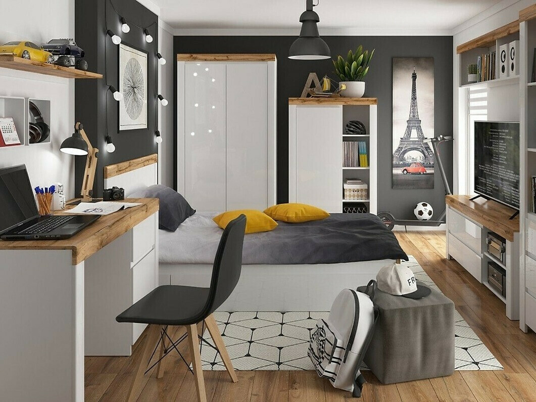 Armario Sonsoru 110 (Blanco + Blanco brillante + Roble wotan)