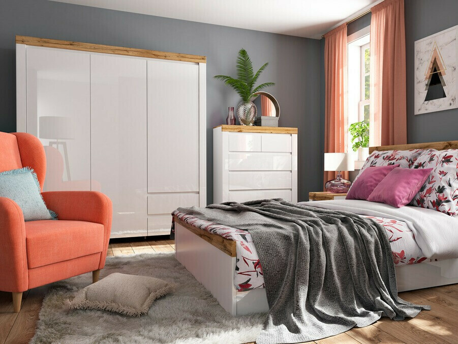 Armario Sonsoru 120 (Blanco + Blanco brillante + Roble wotan)