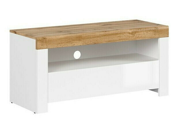 Mueble TV Sonsoru 107 (Blanco + Blanco brillante + Roble wotan)