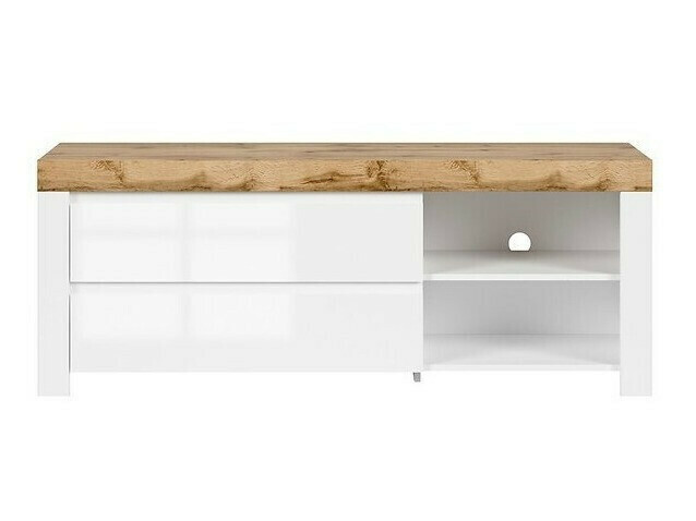 Mueble TV Sonsoru 108 (Blanco + Blanco brillante + Roble wotan)