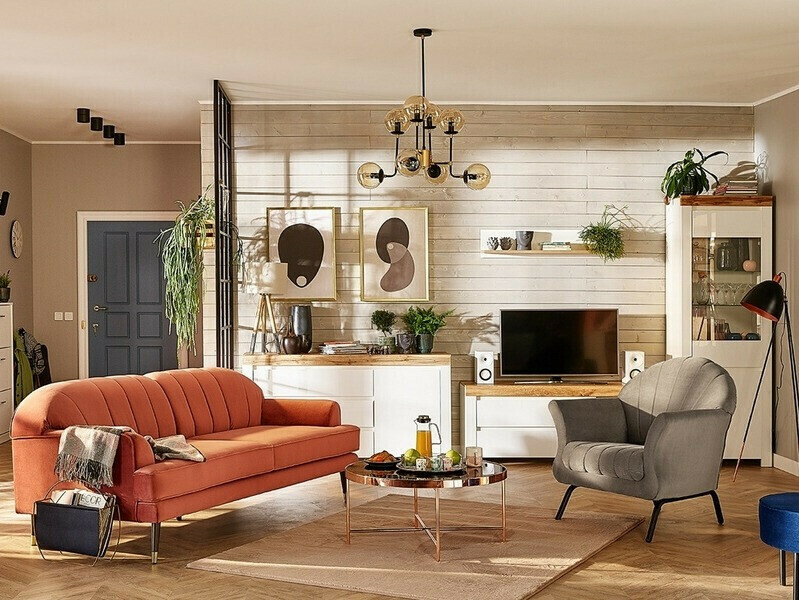 Mueble TV Sonsoru 108 (Blanco + Blanco brillante + Roble wotan)