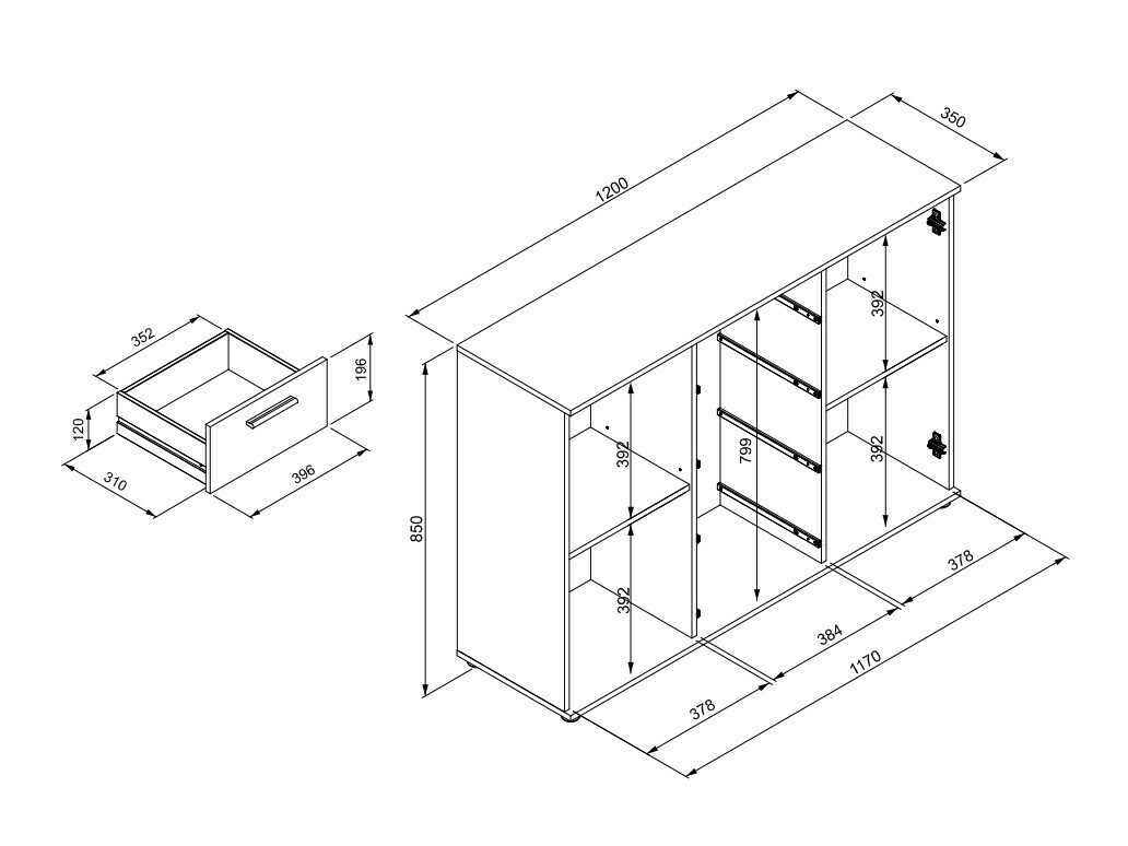 Cómoda Findlay 102 (Roble Sonoma + Blanco)