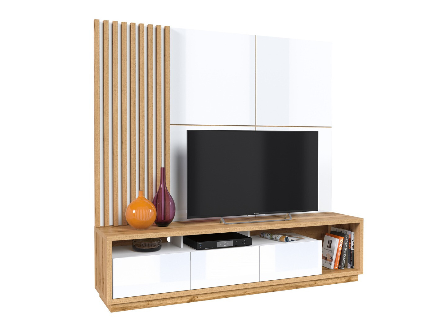 Conjunto de salón Austin 360 (Roble wotan + Blanco + Blanco brillante)