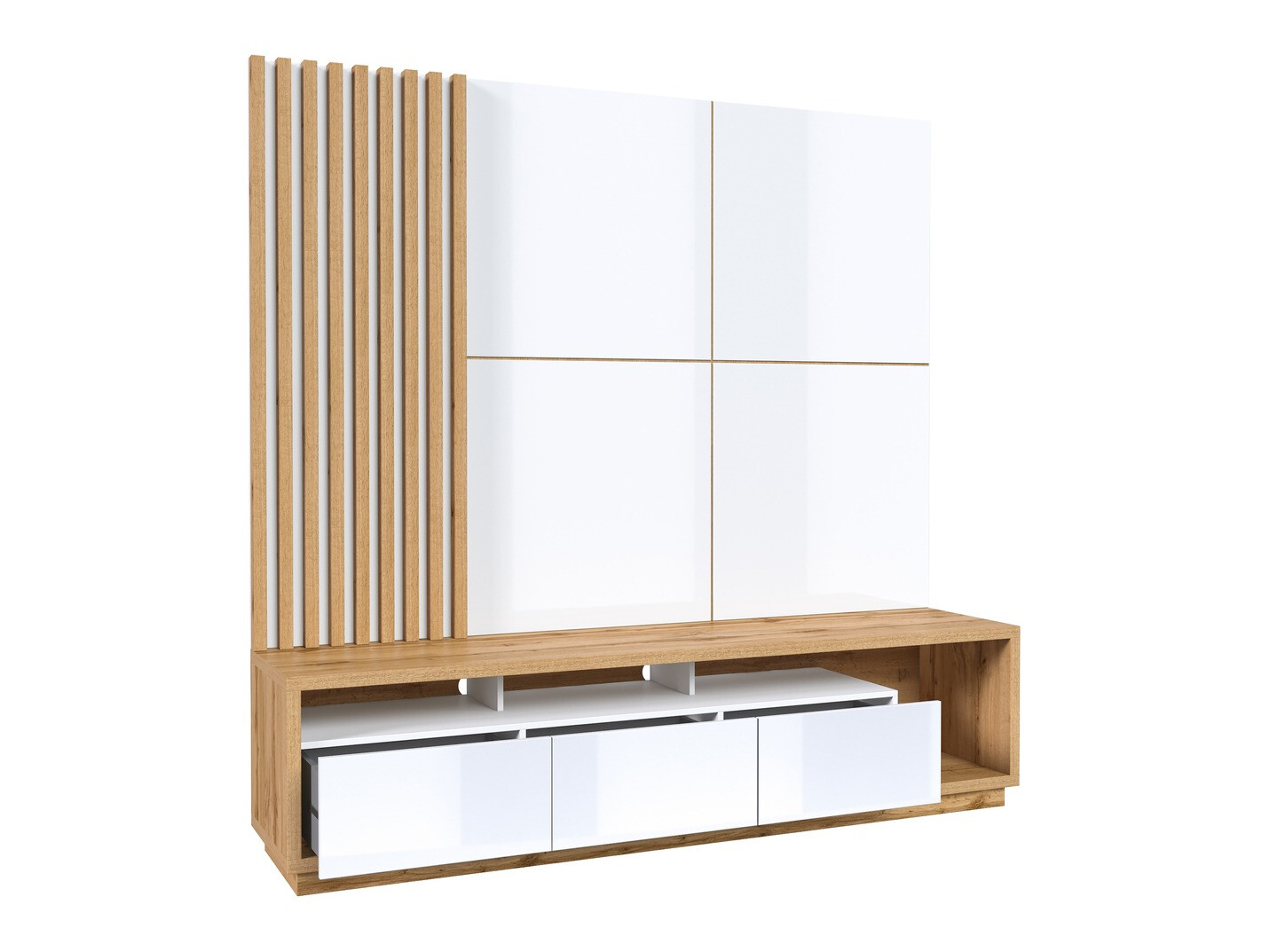 Conjunto de salón Austin 360 (Roble wotan + Blanco + Blanco brillante)