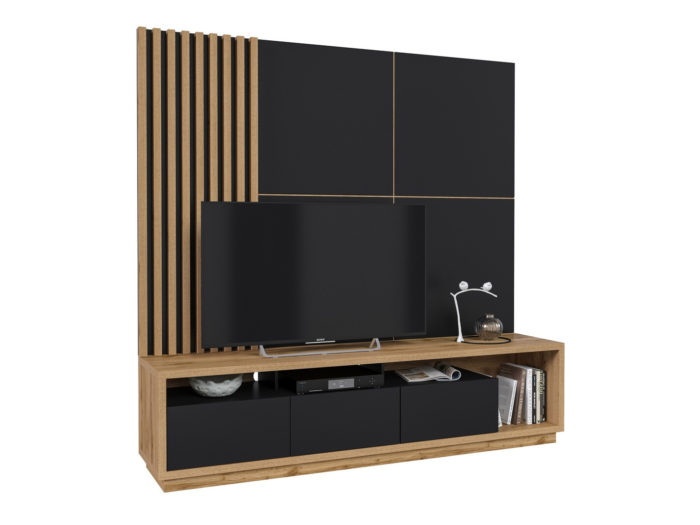 Conjunto de salón Austin 360 (Roble wotan + Negro + Negro mate)