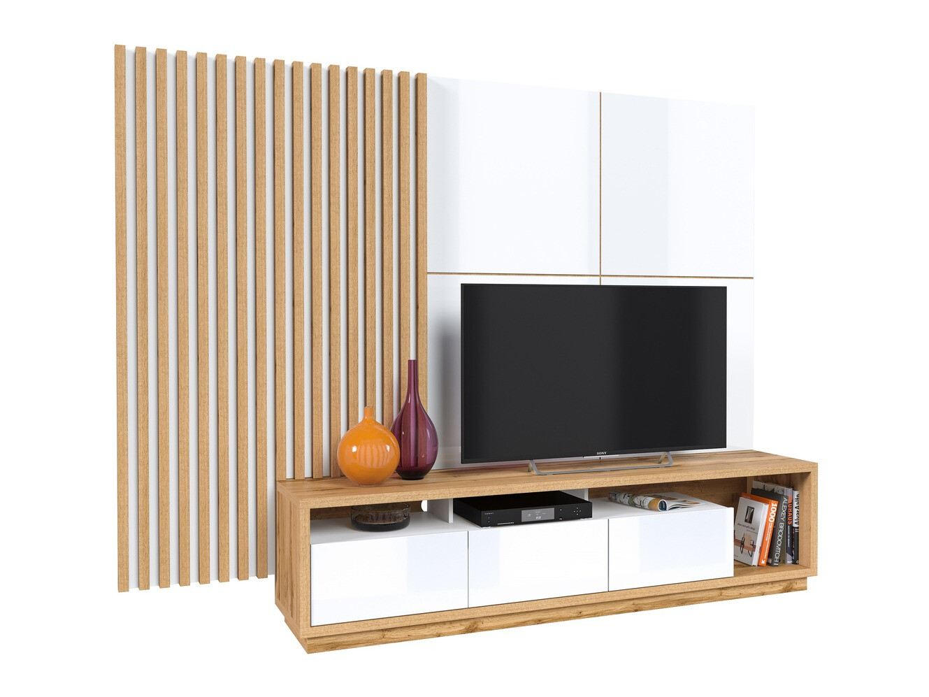 Conjunto de salón Austin 362 (Roble wotan + Blanco + Blanco brillante)