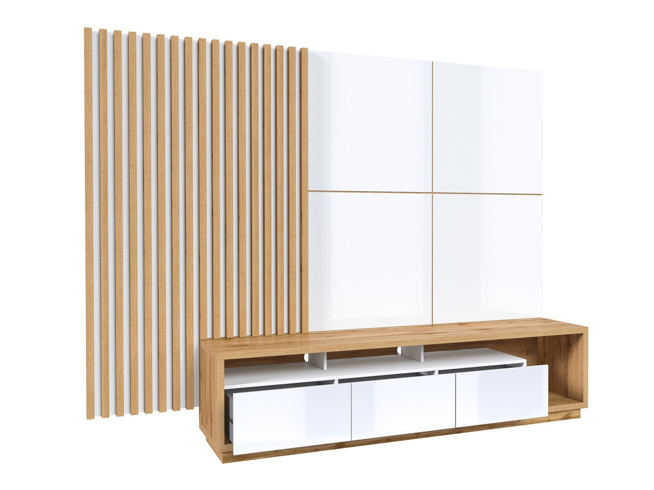 Conjunto de salón Austin 362 (Roble wotan + Blanco + Blanco brillante)