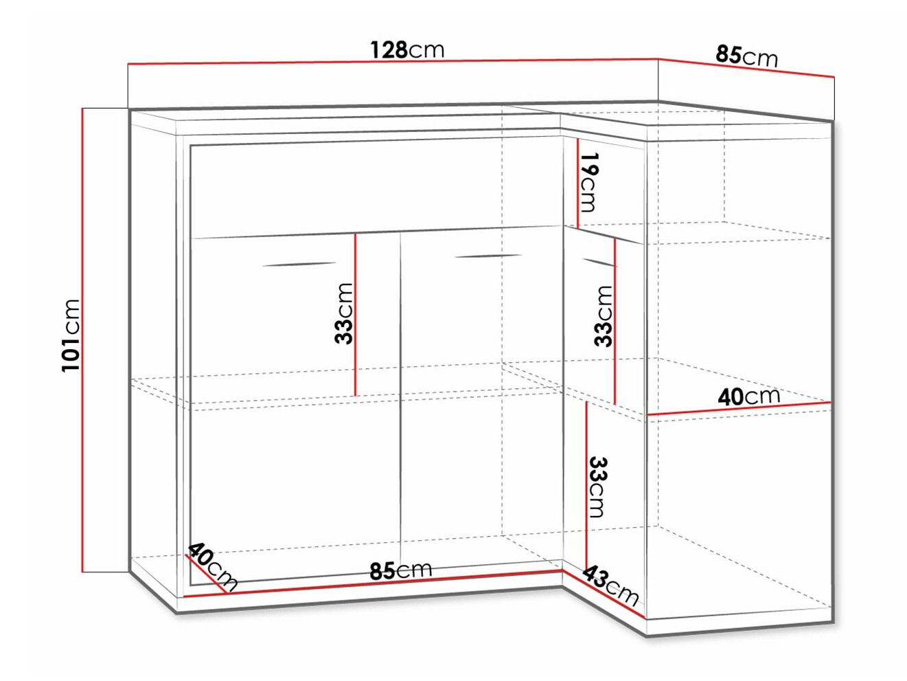 Cajonera de rincón Etrmoni 106 (Luminoso madera)