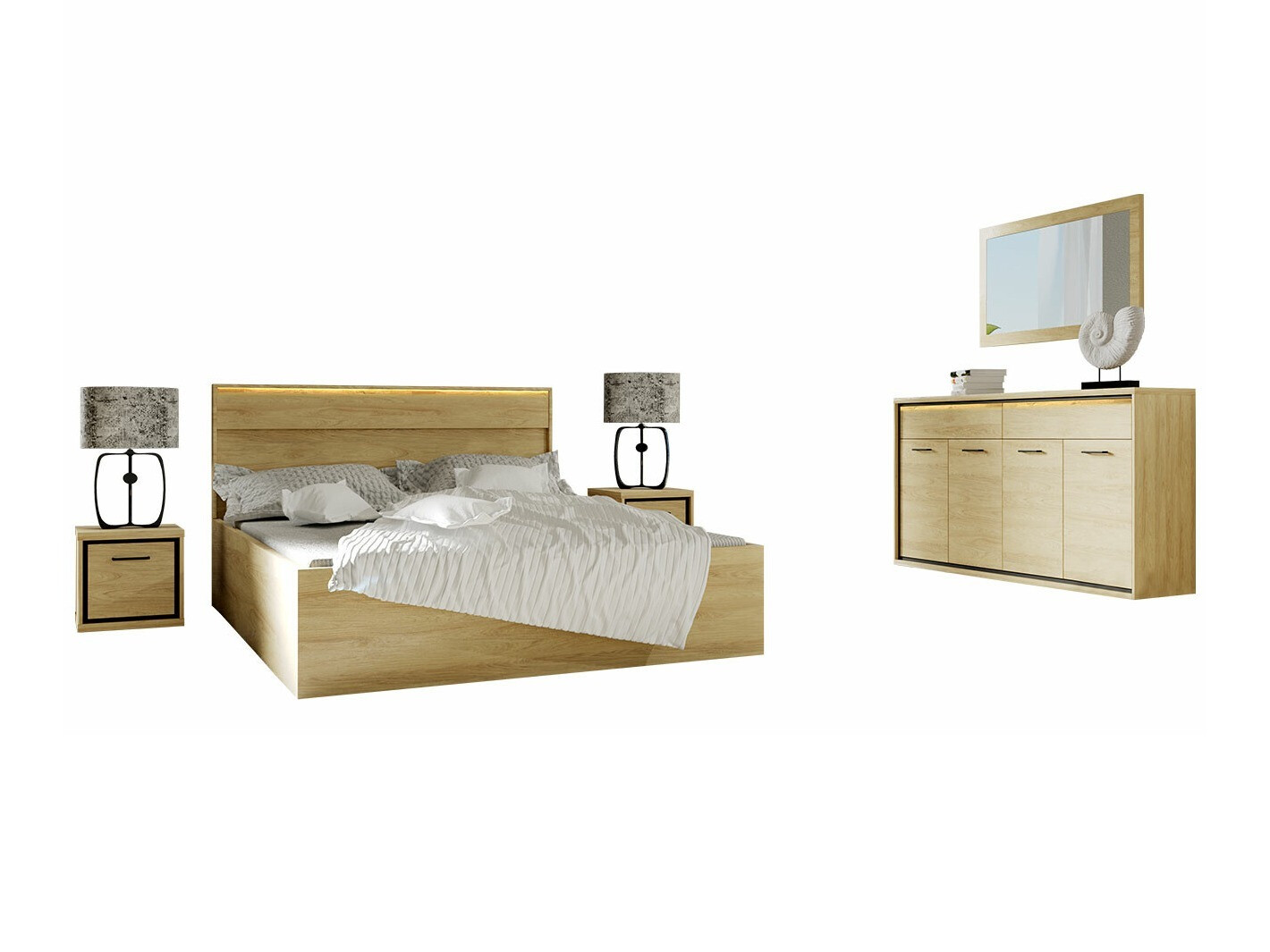 Conjunto de dormitorio Etrmoni 122 (Luminoso madera)