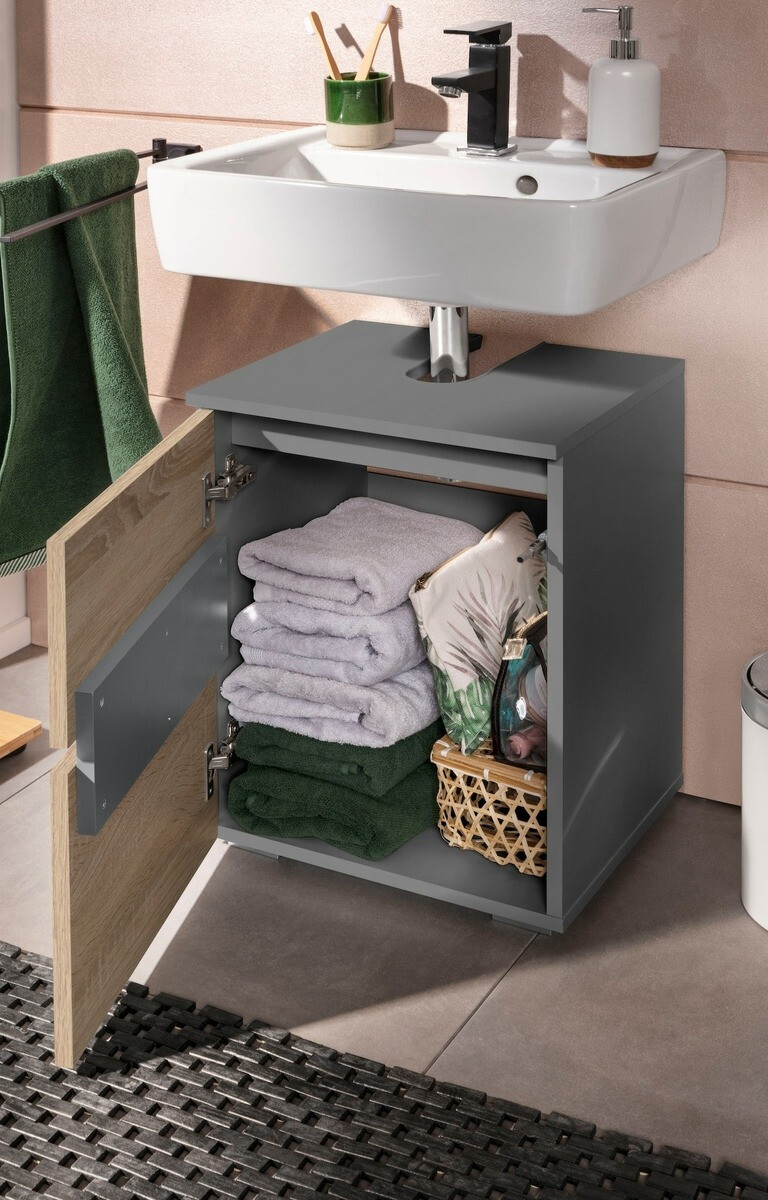 Armario de baño de pie para lavabo Soncamu 103 (Antracita + Roble)