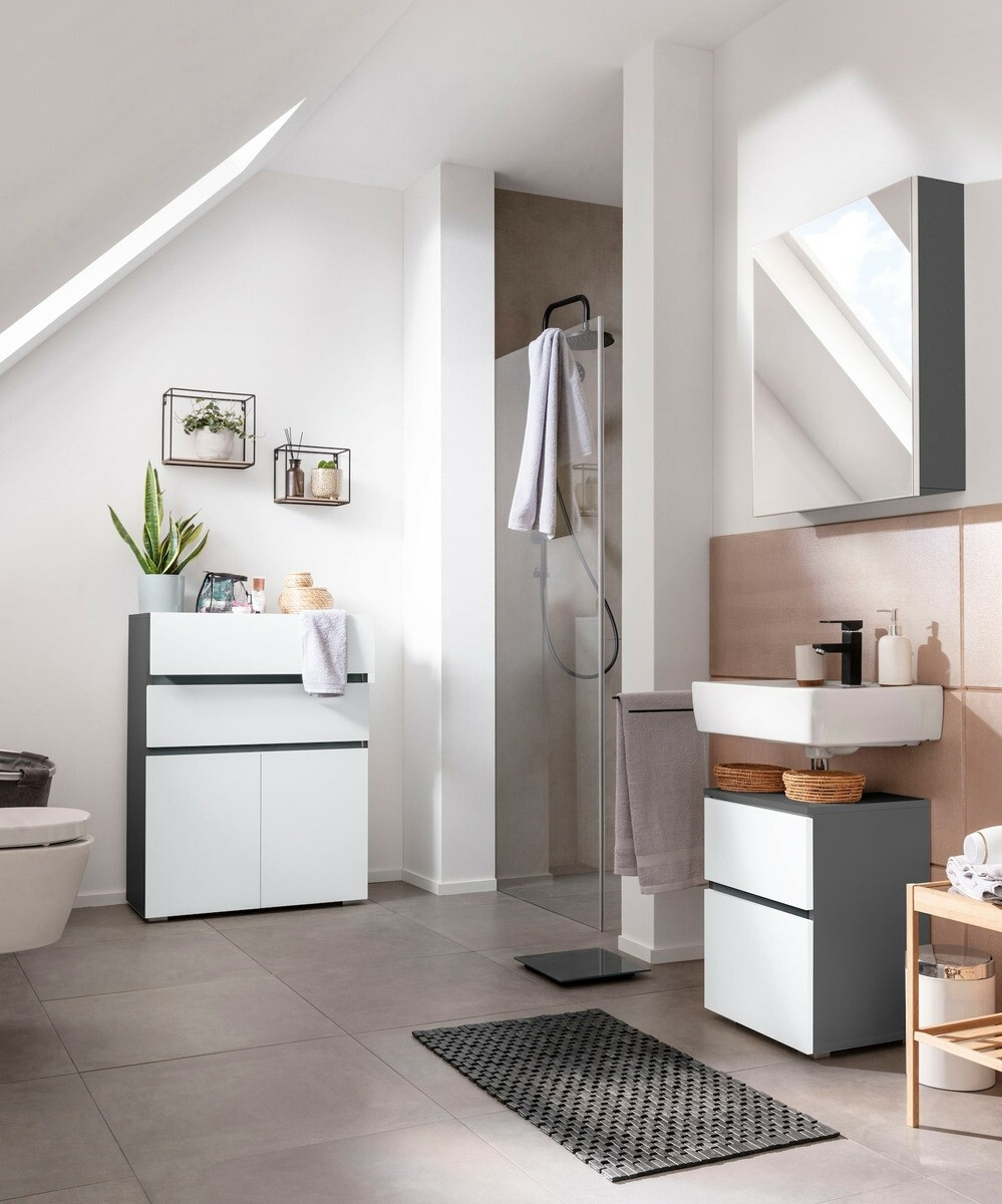 Armario de baño de pie para lavabo Soncamu 103 (Blanco + Antracita)