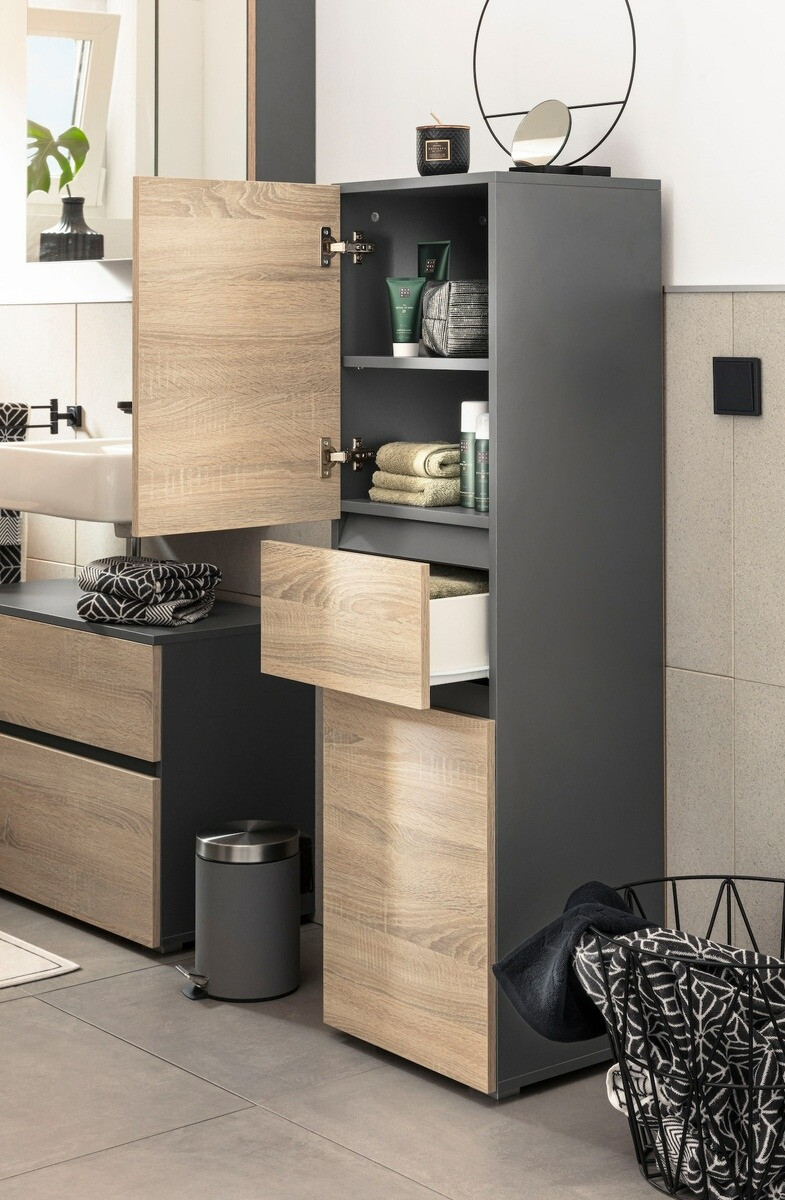 Armario de pie para baño Soncamu 102 (Antracita + Roble)