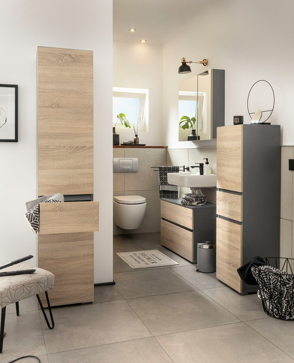 Armario de pie para baño Soncamu 102 (Antracita + Roble)