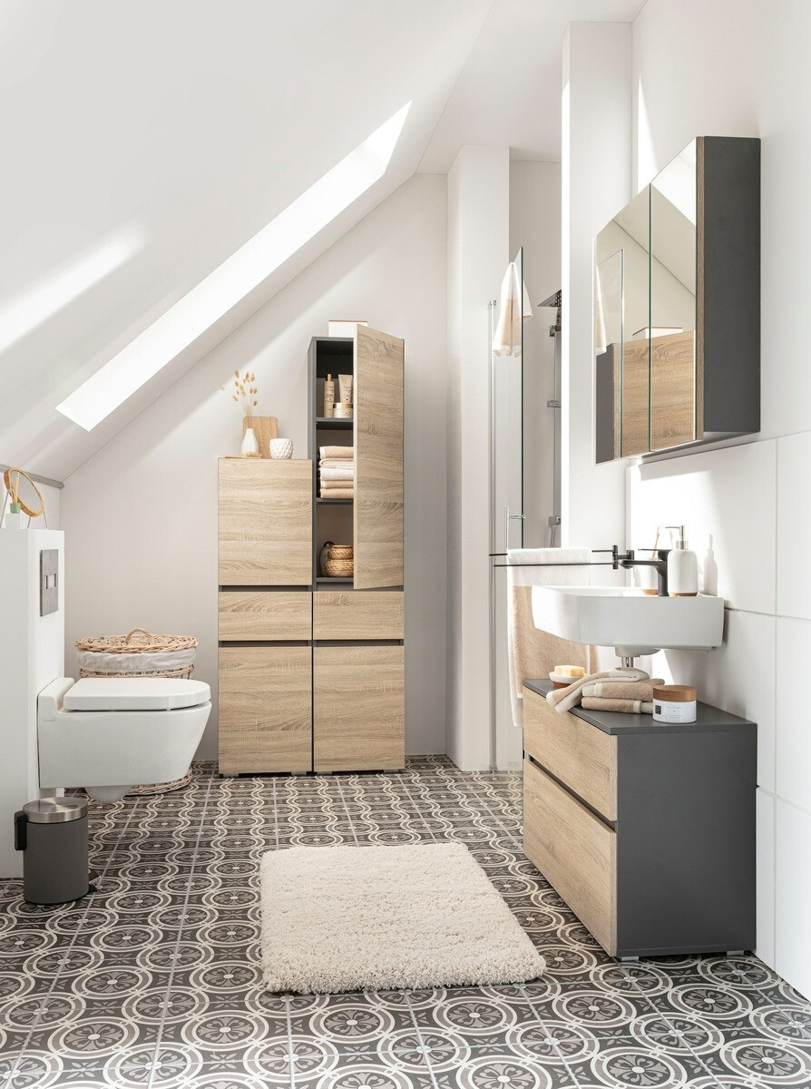 Armario de pie para baño Soncamu 102 (Antracita + Roble)