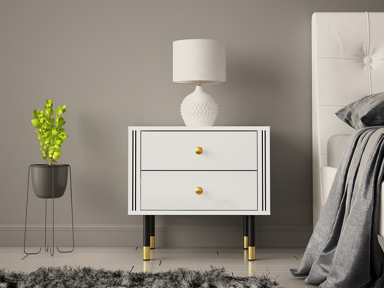 Mesilla de noche Merced 113 (Blanco + Blanco brillante)