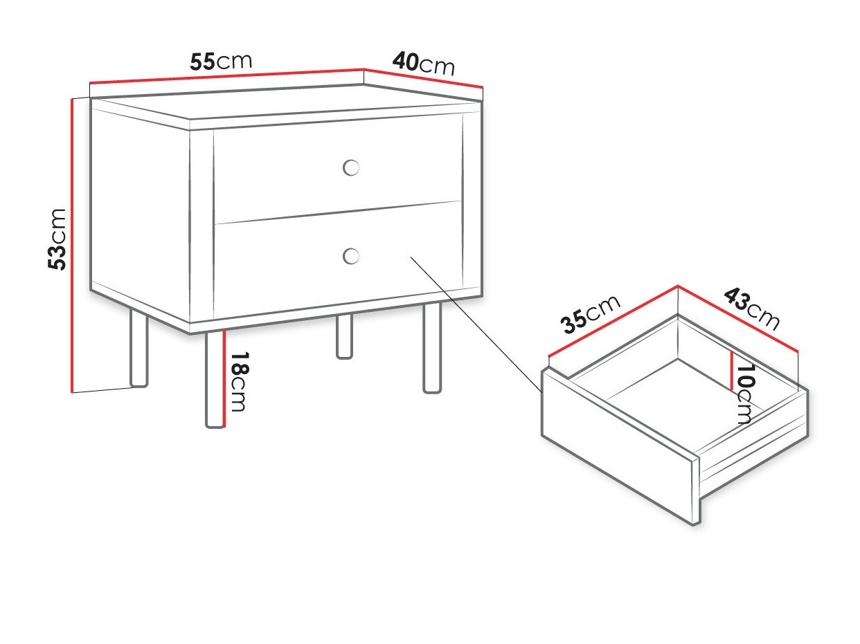Mesilla de noche Merced 113 (Blanco + Blanco brillante)