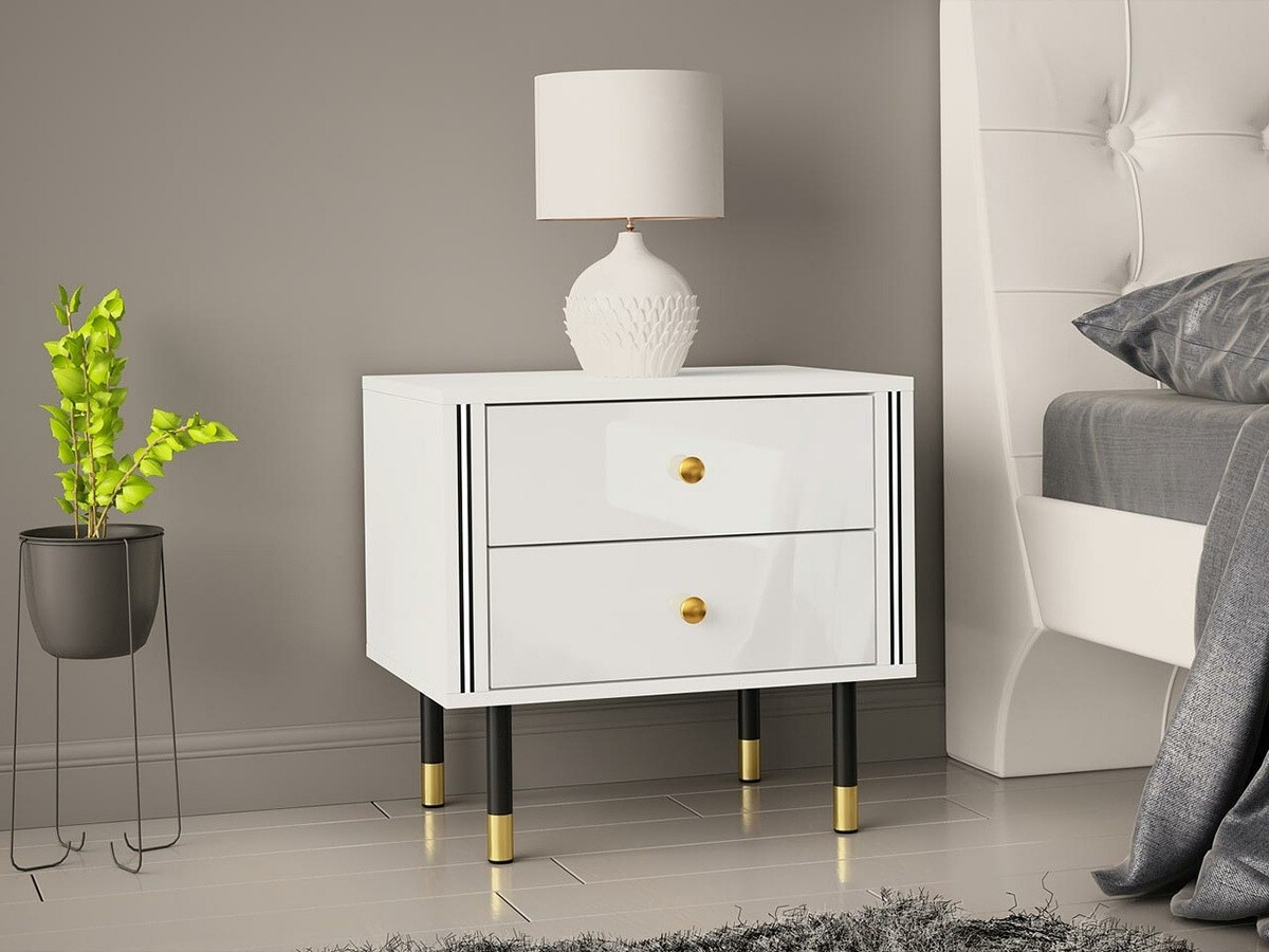 Mesilla de noche Merced 113 (Blanco + Blanco brillante)