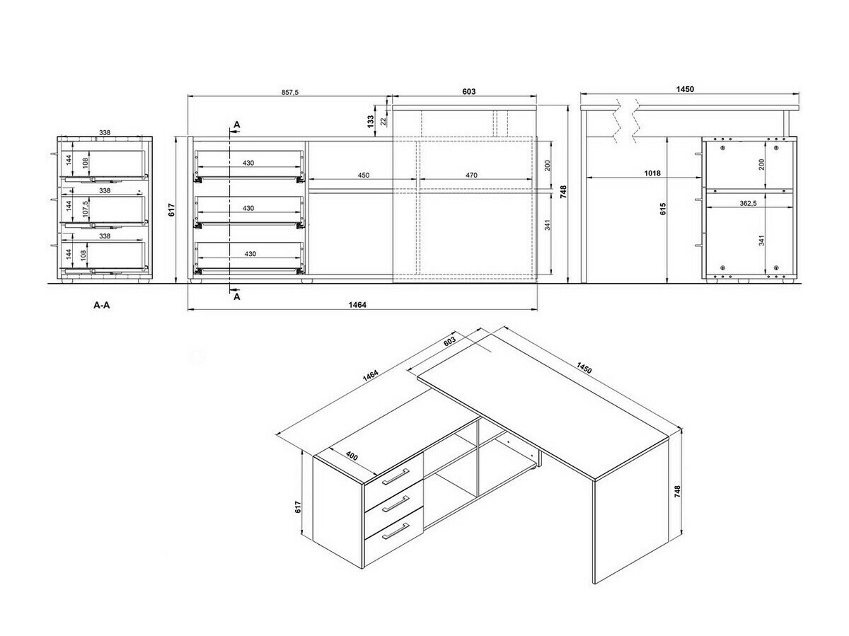 Mesa de ordenador esquinera Fivcalu 101 (Navarra roble + Grafito)