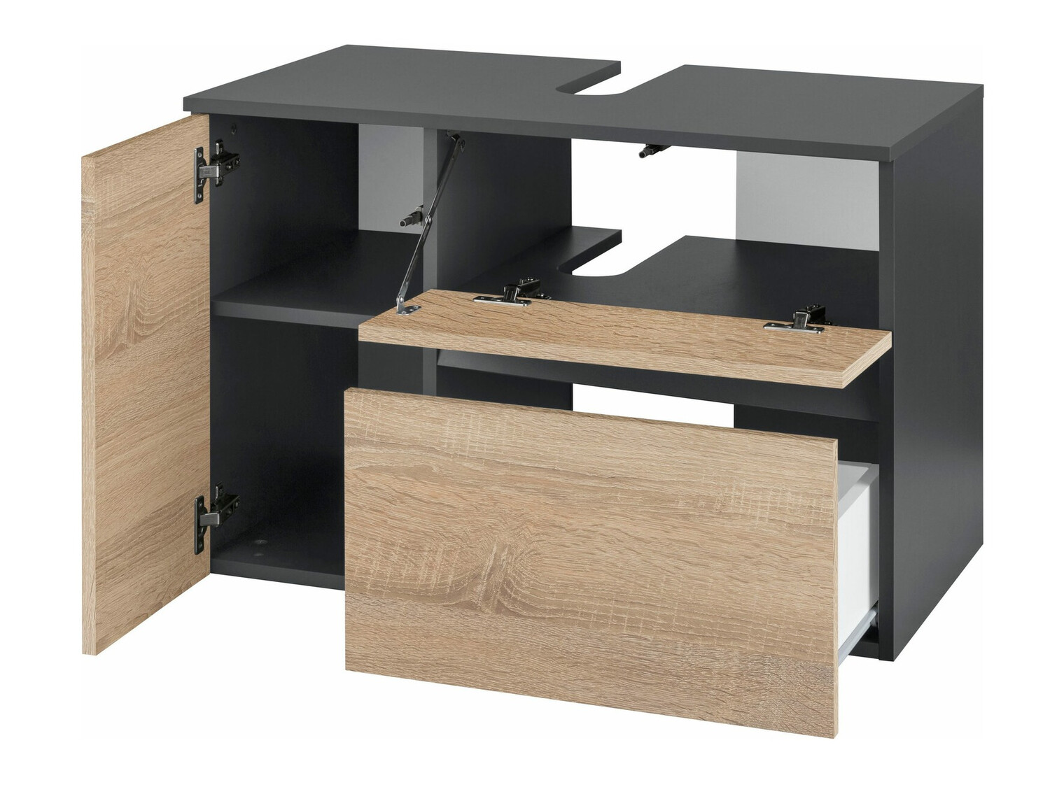 Armario de baño colgante para lavabo Soncamu 107 (Antracita + Roble)