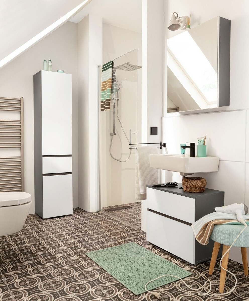 Armario de baño de pie para lavabo Soncamu 110 (Blanco + Antracita)