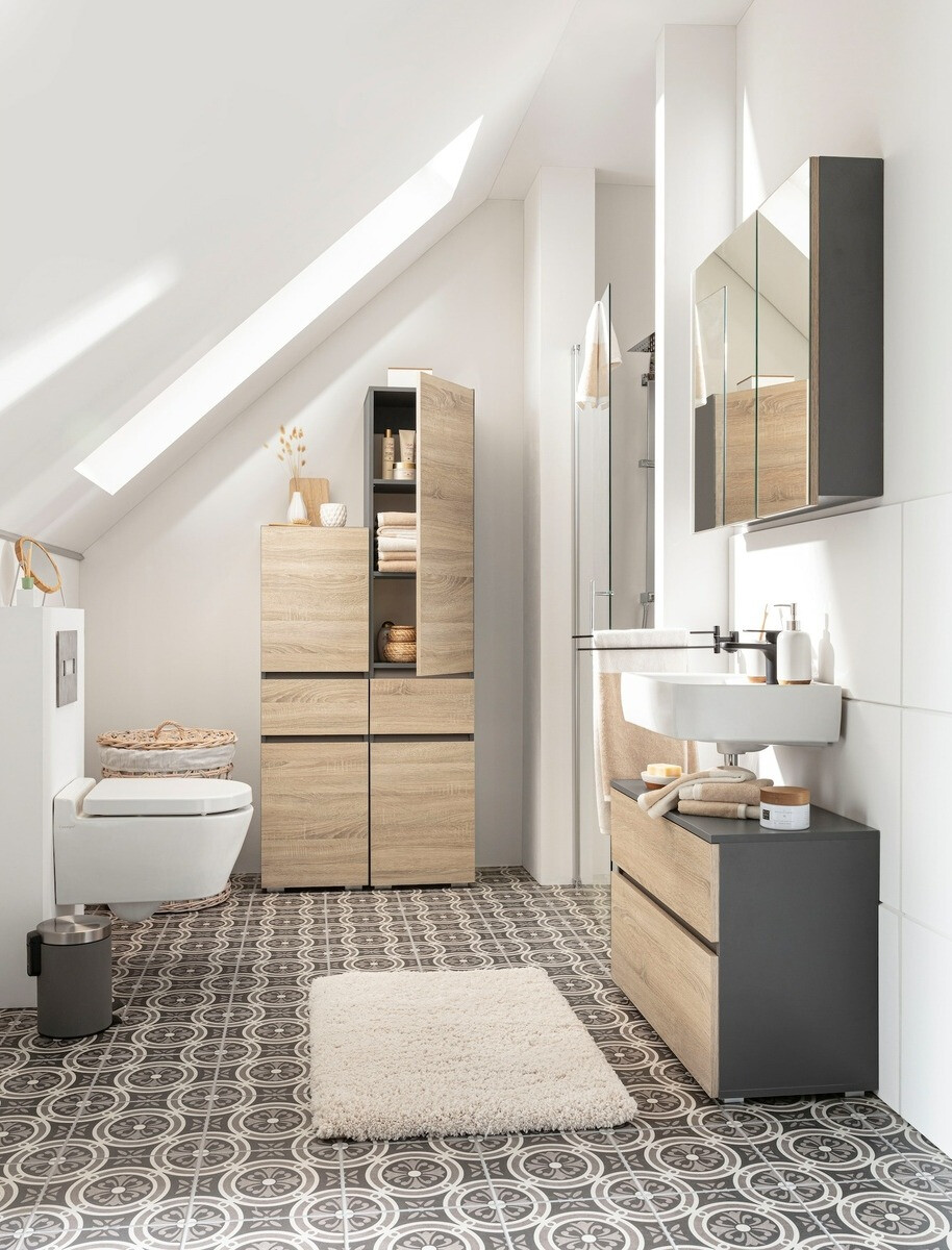 Armario de pie para baño Soncamu 106 (Antracita + Roble)