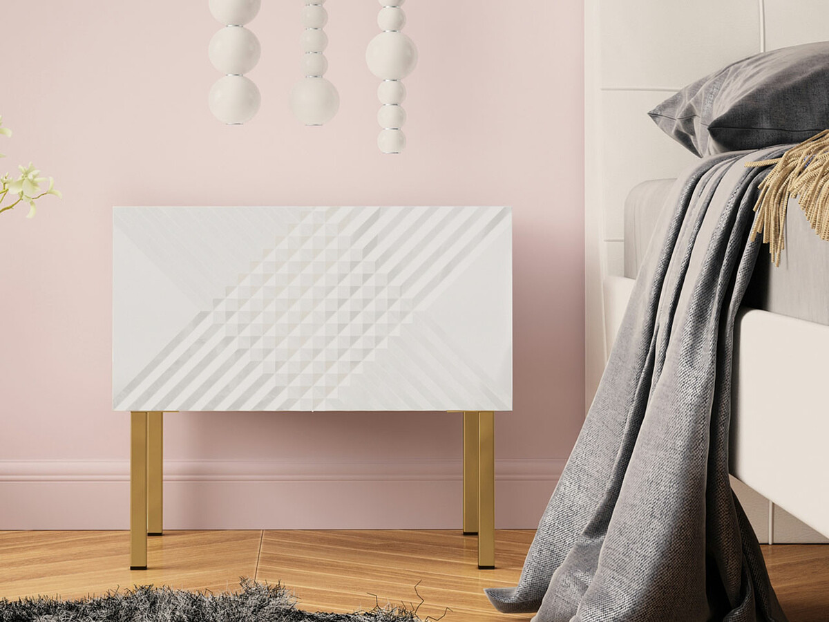 Mesilla de noche Natar (Blanco + Blanco brillante)