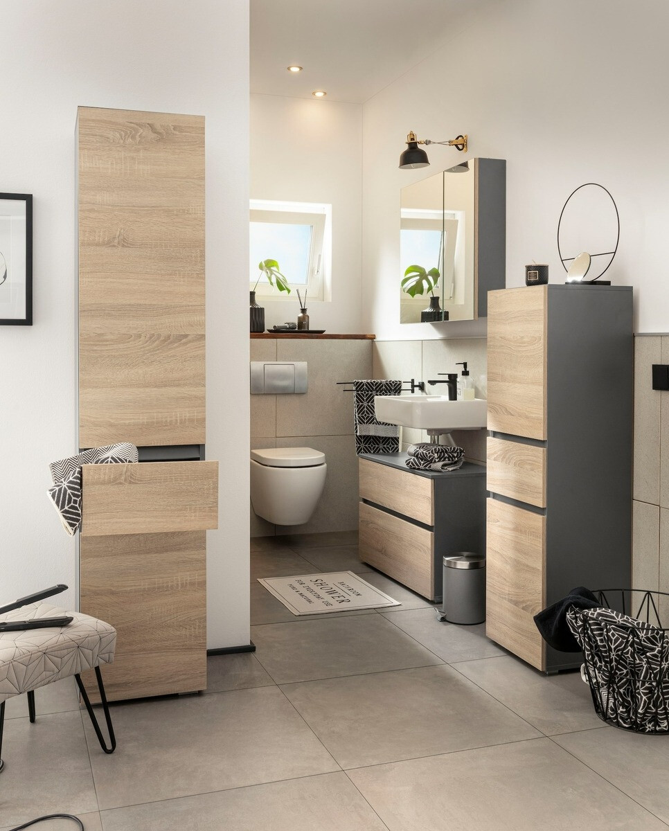 Mueble para baño con espejo Soncamu 104 (Antracita + Roble Sonoma)