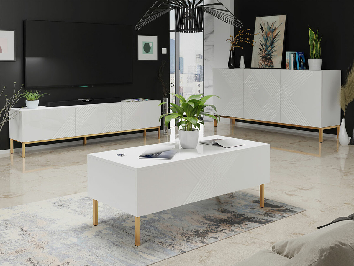 Mueble TV Levelbu 103 (Blanco + Blanco brillante)