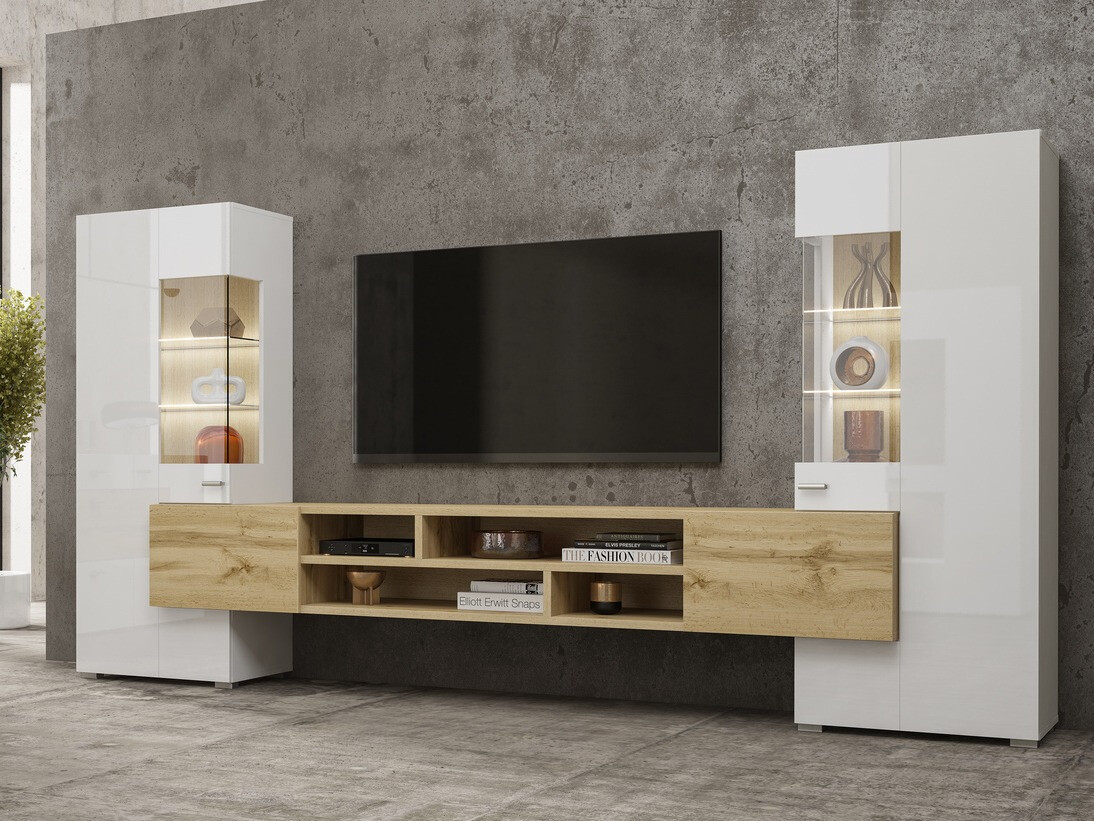 Conjunto de salón Mondalo 101 (Roble wotan + Blanco brillante)