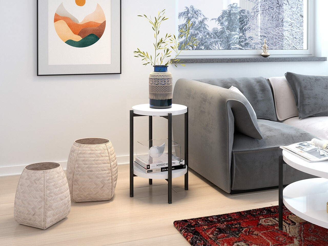 Mesa auxiliar Providence 179 (Blanco brillante + Negro)