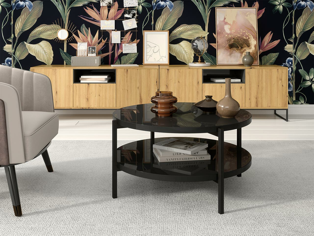 Mesa de centro Providence 177 (Negro brillante + Negro)