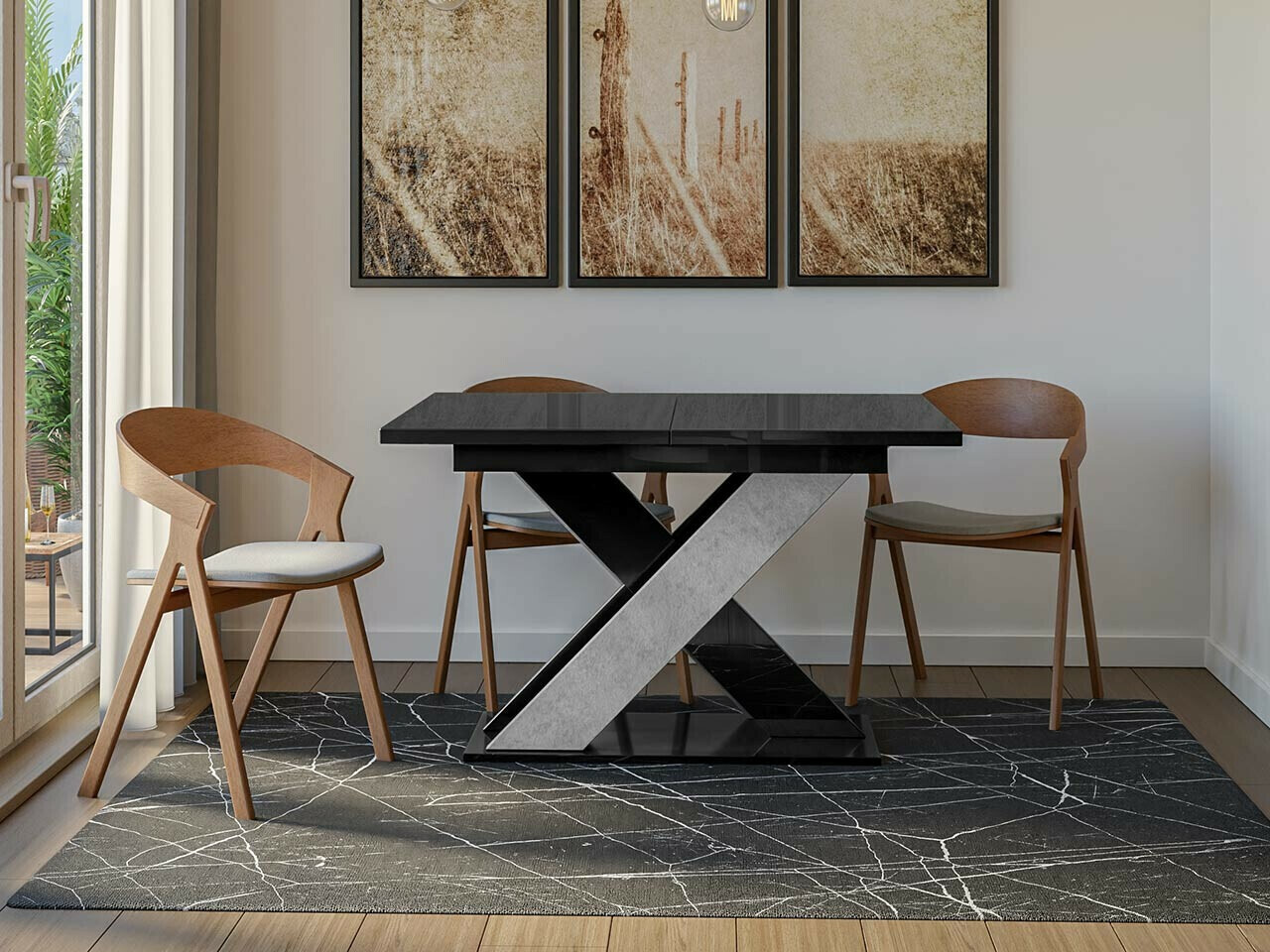 Mesa Goodyear 117 (Negro brillante + Hormigón)