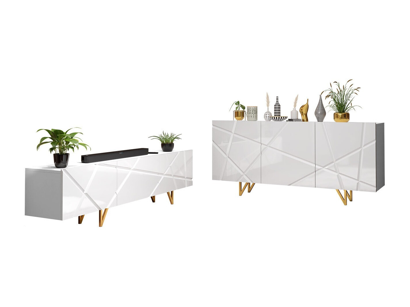 Conjunto de salón Audis (Blanco + Blanco brillante)