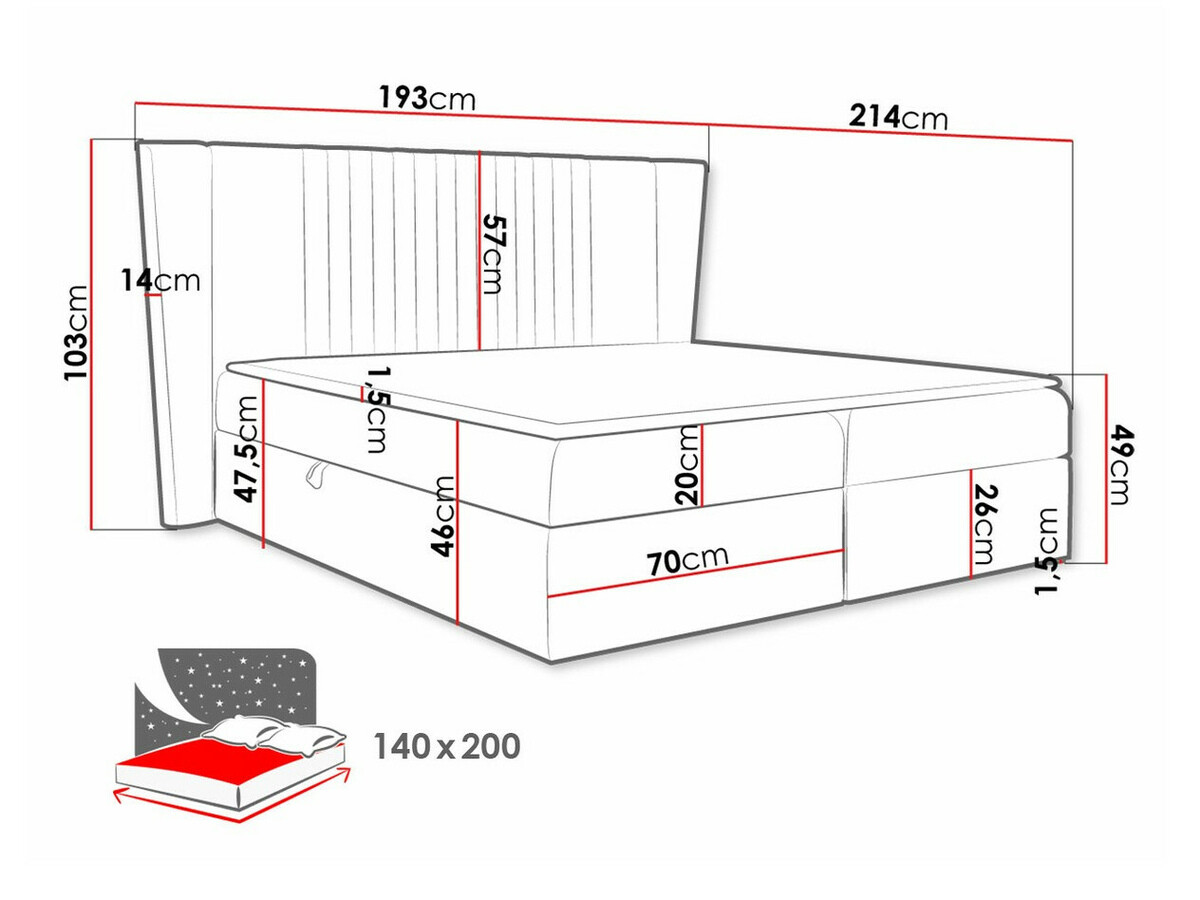 Cama continental Baltimore 184 (Magic Velvet 2273)