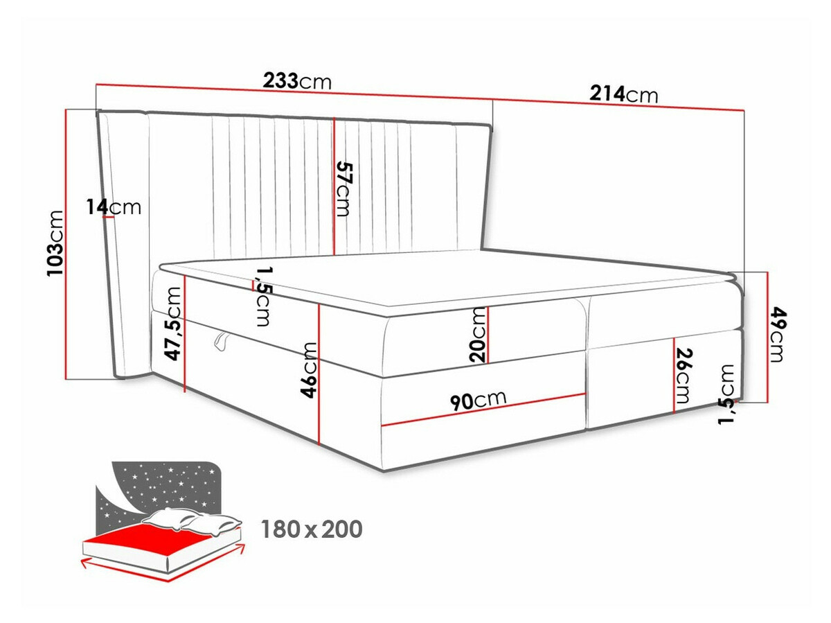 Cama continental Baltimore 184 (Magic Velvet 2273)