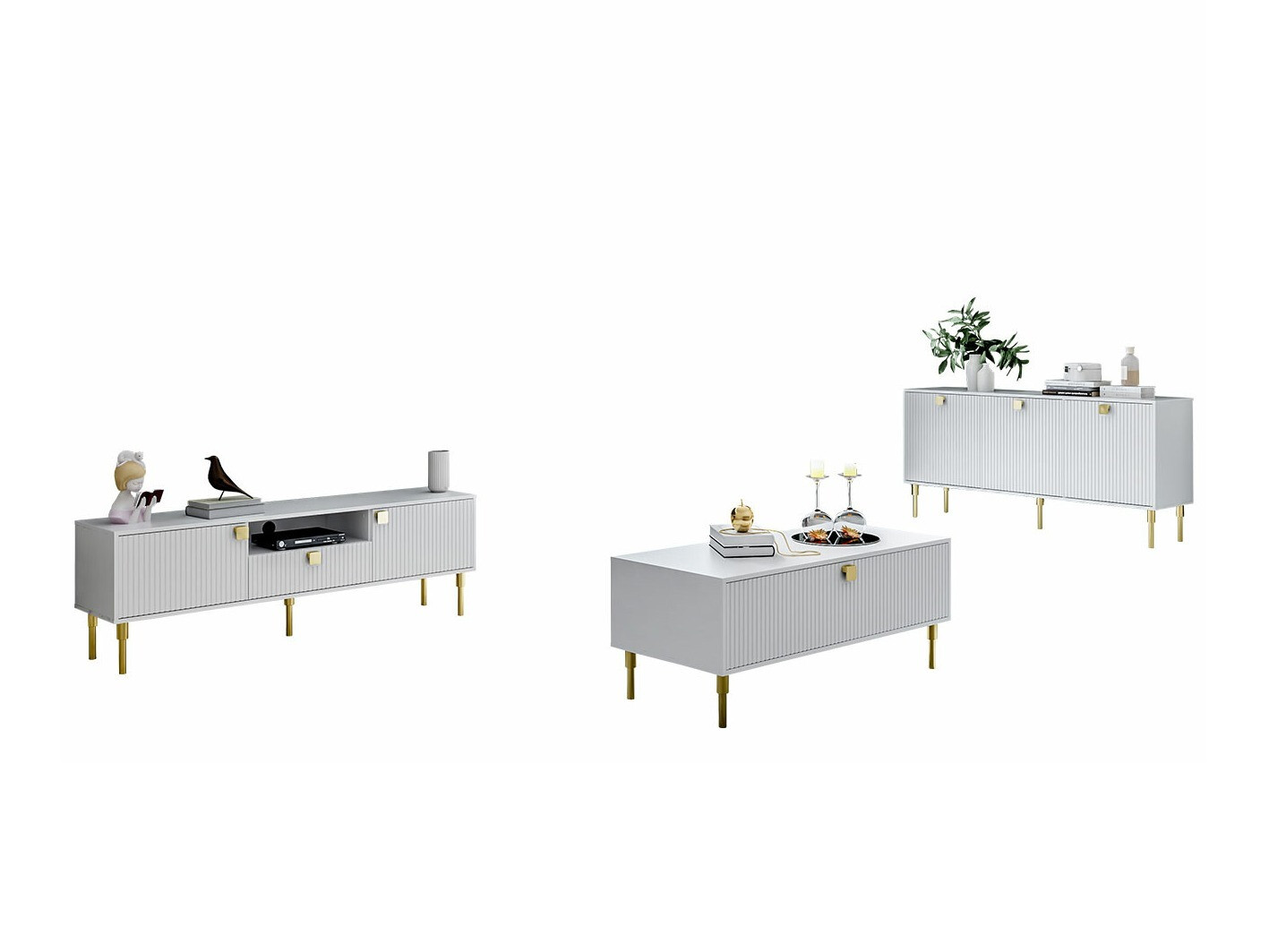 Conjunto de salón Merced 123 (Blanco + Dorado)