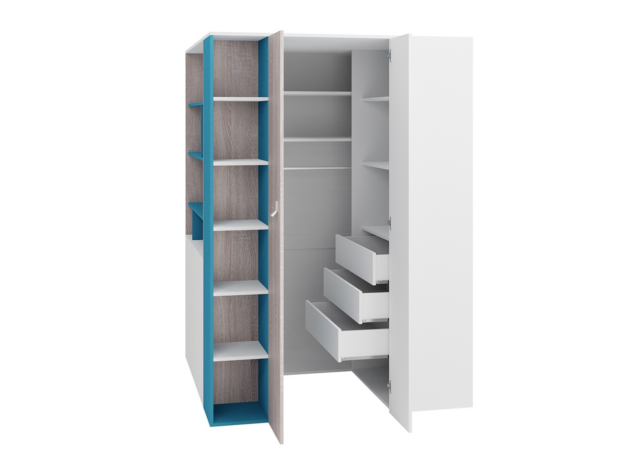 Conjunto de dormitorio infantil Camteso 115 (Blanco + Roble + Turquesa)