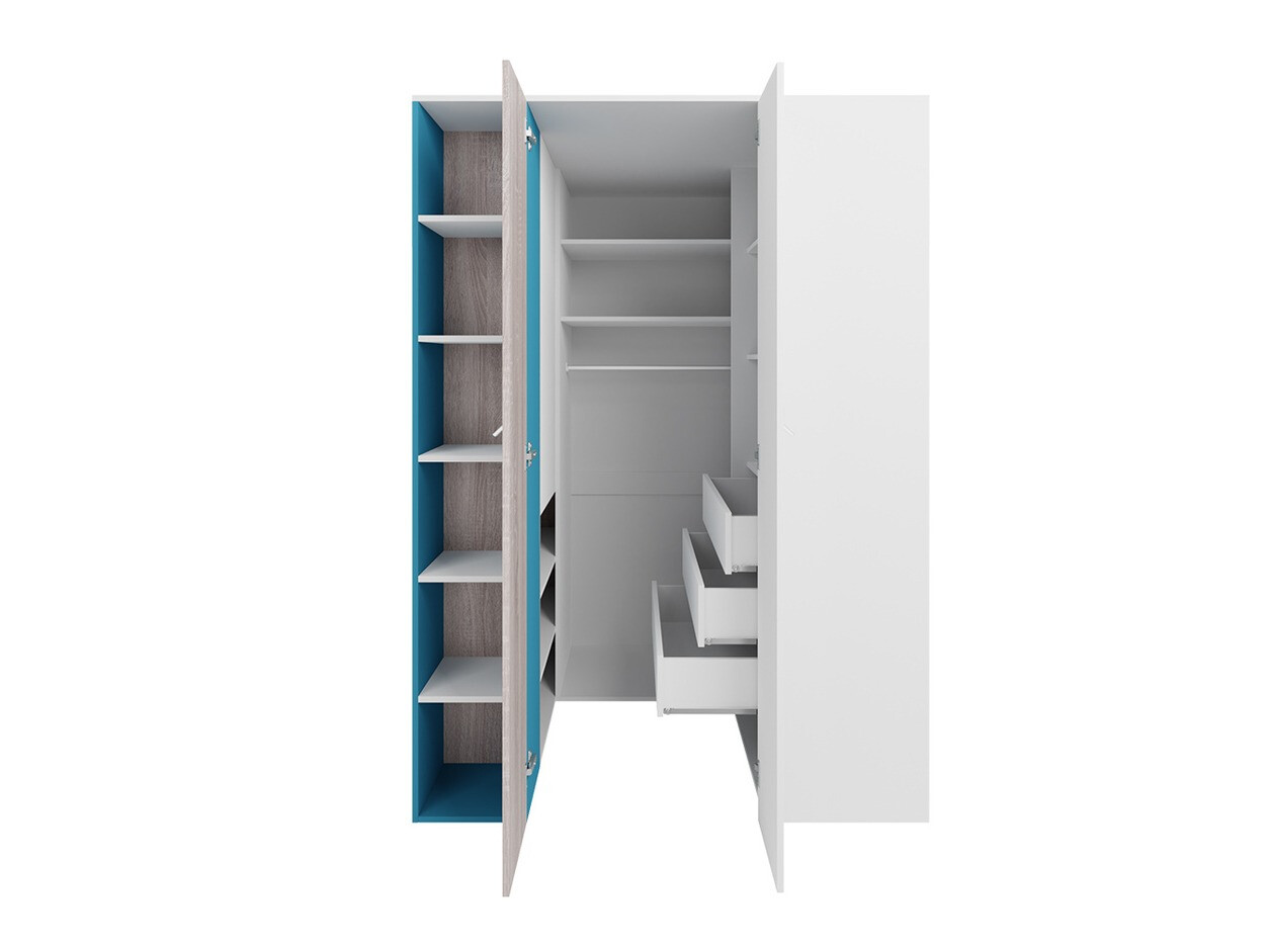 Conjunto de dormitorio infantil Camteso 115 (Blanco + Roble + Turquesa)